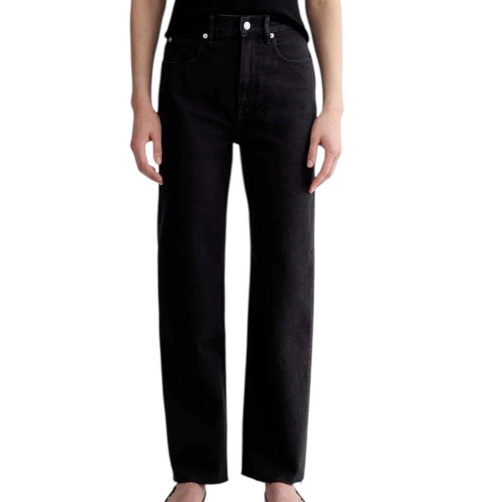 Everlane The Way High Jean Coal Black Size 25 Long Straight Leg Organic Cotton